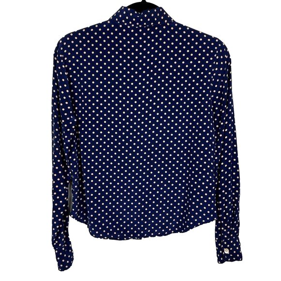 Gap 100% Silk Button Down Top Blouse Navy Blue White Polka Dot Print Women's S - Picture 2 of 8